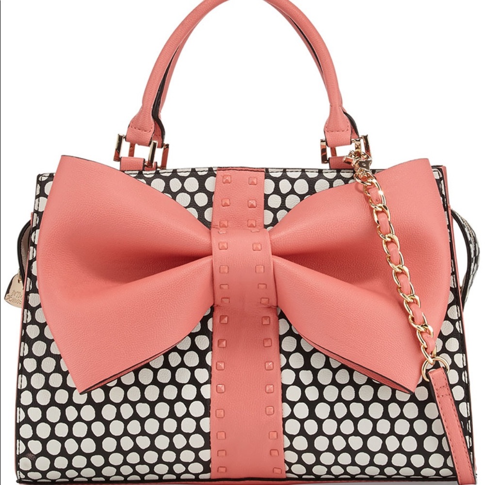Betsey Johnson Curtsey Dotted Bow Satchel BagCoral